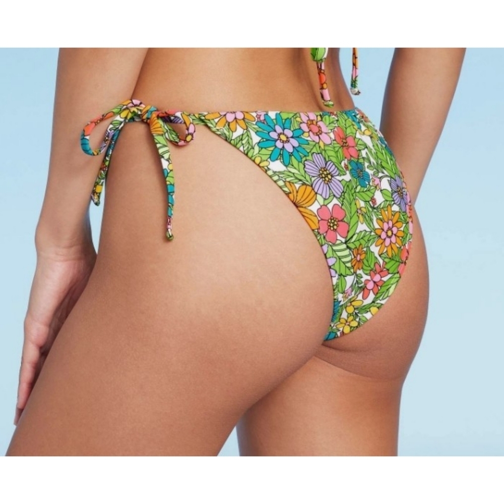 Wild Fable Side Tie Adjustable Coverage Ultra High Leg Floral Bikini bottom 2X